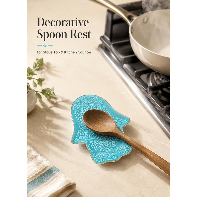 Ceramic Spoon Rest for Stove Top and Kitchen Counter, Turquoise