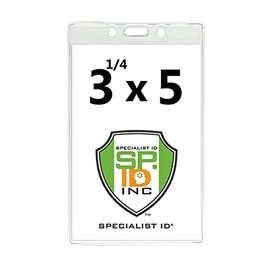 Premium Heavy Duty 3 1/4 X 5 Extra Large ID Badge Holder - Clear Vinyl 3x5 Vertical Card Sleeve for Name Badges, Sporting Events and Trade Shows by Specialist ID