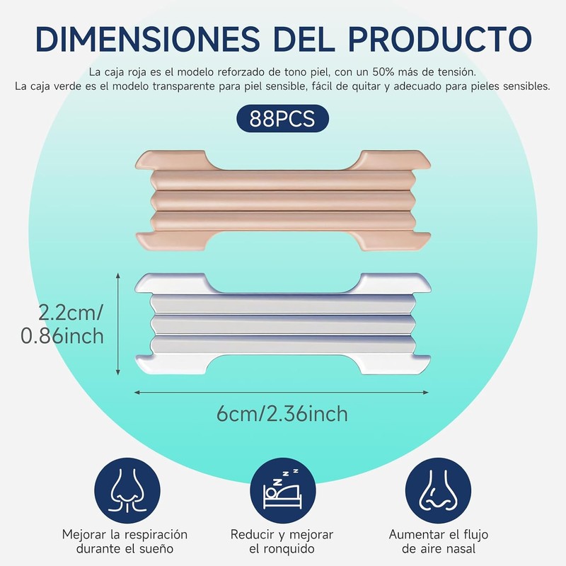 88 Pcs para Respirar Mejor,Alivio Instantáneo de Congestión Nasal.