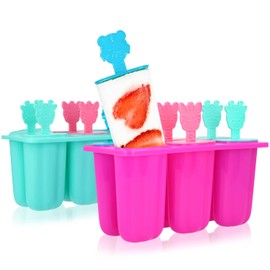 com-four® 2 x Ice Cream Moulds for Popsicles - Popsicle Mould for Homemade Ice Cream - Reusable Ice Moulds for 12 Servings [Choice of Colours Varies] (12 x Ice Moulds - 80 ml)