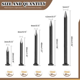 Wokape 300Pcs Steel Nails Assortment Kit, 20MM 30MM 40MM 50MM 60MM Black Galvanized Hardware Nails Cement Nails for Hanging Pictures, Wall Nails, Wood Nails, Finishing Nails, Household and DIY