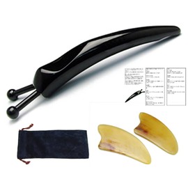 Snail Cassa, Natural Cow Horn, Cassa Stick, For Face, Press Pole, Dual Use, Includes Plate and Instruction Manual (Black Cow Horn, Type 3)