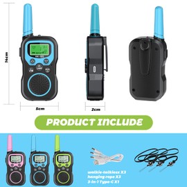 BUKEWIT Walkie Talkies for Kids 3 Pack,3 Miles Family Walky Talky Children Radio Long Range,22 Channels Kids walkie talkies with VOX Function&LED Flashligh,3-12 Years Old Boys Girls Xmas Birthday