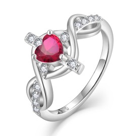 Lwsary Infinity Cross Ring 925 Sterling Silver 18K White Gold Plated Christian Religious Ring Heart July Birthstone Ruby Ring Jewelry Gifts for Women Size 5