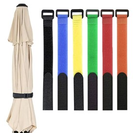 Paquete de 6 correas de amarre reutilizables para sombrilla de patio, correas autoadhesivas de nailon ajustables de seguridad para parasol, accesorios multiusos para sombrilla de patio