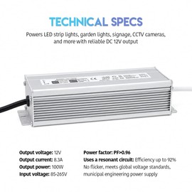 Hosyond LED Driver 100W 12V DC 8.33A LED Power Supply, IP67 Waterproof Power Low Voltage Transformer for LED Light Strip, Indoor and Outdoor Light