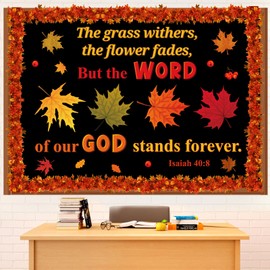 Pasimy Fall Religious Bulletin Board Decorations Set Thanksgiving 3D Fall Leaf Classroom Bulletin Board Christian Autumn Bible Verse Paper Cutouts with Borders for School Church Party Supplies