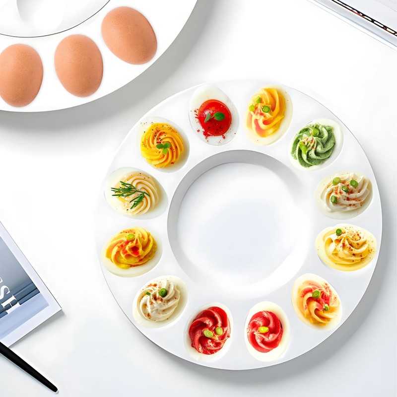echomerx 10" White Ceramic Deviled Egg Serving Platters - 2