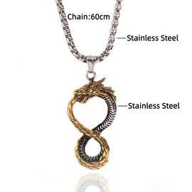 MayiaHey Infinity Dragon Pendant, Norse Ouroboros Dragon Necklace for Men, Gothic Dragon Ouroboros Necklace Eating Tail Dragon Animal Jewelry, Infinity Dragon Amulet Pendant Necklace for mens