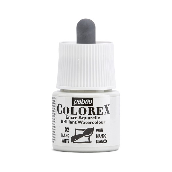 Pébéo - Colorex Ink 45 ML Bianco - Colorex Acquerello Inchiostro Pebeo - Finitura velluto Inchiostro bianco - Tutti, media Inchiostro da disegno - 45 ML - Bianco