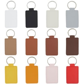 CALFOVERA 12 Colors Rectangular PU Leather Key Fob Kits Leather Keychain Blanks with Iron Keyring Blank Double Side Pendant Holder Charm Kit Bulk for DIY Craft Present Making Engraving Stamping