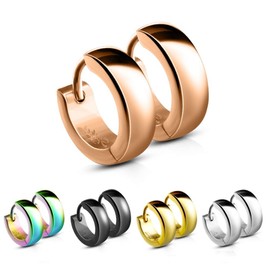 Treuheld® | Classic Hoop Earrings in 5 Colours (Black, Rose Gold, Silver, Gold, Multicoloured) - Stainless Steel - Women's & Men's Earrings - Earrings with Latch Back - 4 mm Wide - Ear Jewellery Earring for Folding