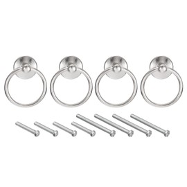 QUARKZMAN Pack of 4 Round Ring Handles Drawers Knobs Silver Circle Drawer Handles Single Hole for Dresser Cupboard Wardrobe