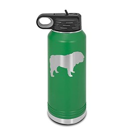 Bulldog Laser Engraved Water Bottle Customizable Polar Camel Stainless Steel with Straw - british english bull dog Green 32 oz