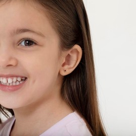 14k White Gold Little Girls 3mm Bezel Set Round Simulated Garnet Screw Backs - Stunning Stud Earrings for Babies and Toddlers - Gorgeous Red CZ Stud Earrings For Girls Born in January