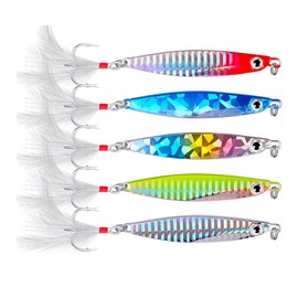 WUWYOUWL Fishing Lures Set, 5PCS Metal Fishing Lure Sequins Spoons with Hard Bait For Sea Lake Lure Tool for Saltwater Freshwater Trout Bass Salmon Fishing (21g*7cm)