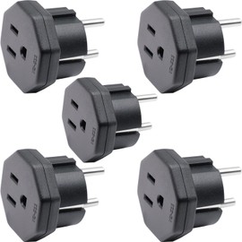 DentJet US/JP/CA Male to EU/DE/FR/IT/ES Adapter Plug, US/CA/JP Plug for Electronic Devices for 2 Pin EU Female/Germany Female (Pack of 5 Black)
