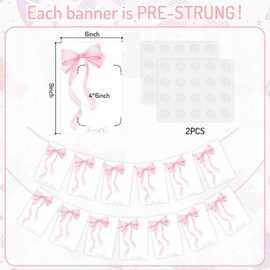 JarThenaAMCS Pink Bow Photo Banner First Birthday Cute Bowknot Hanging Banner Newborn to 12 Months Picture Display Garland for Birthday Baby Shower Milestone Backdrop