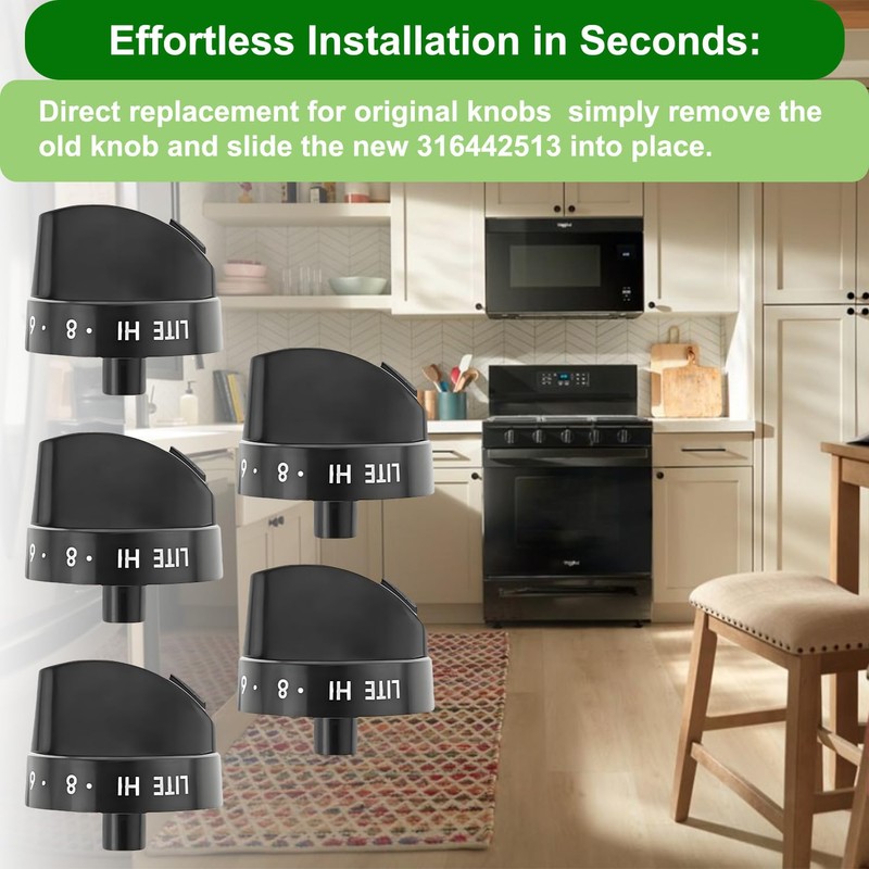 5 Pack 316442513 Range Surface Burner Knobs,Stove Control Knobs Replacement