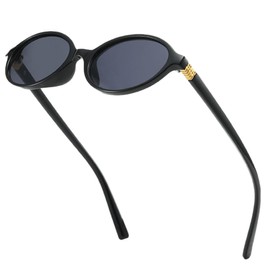 EASYHAUTE Retro Oval Sunglasses for Women, Small Round Sun Glasses Trendy Sunnies with UV400 Protection Vintage Miu-Inspired 90sY2K Shades Outdoor (Black)