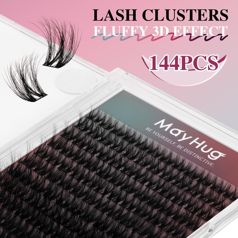 Mayhug Natural Lash Extension 144Pcs Lash Clusters Wispy Eyelash Extensions