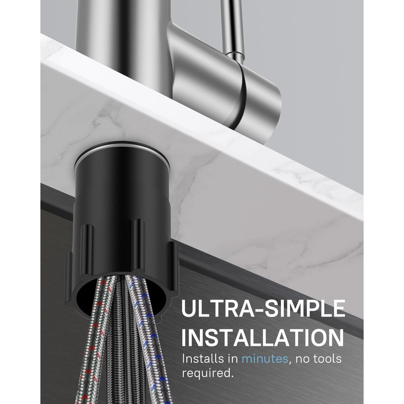 WEWE Kitchen Faucets with Pull Down Sprayer, Leak-Proof Stainless Steel