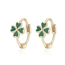 Cosol Silver Lucky Four Leaf Clover Earrings, 925 Sterling 14K Gold Plated Flower Hoop Earrings for Women Hypoallergenic Mini Small Hoops Green Jewelry Gifts