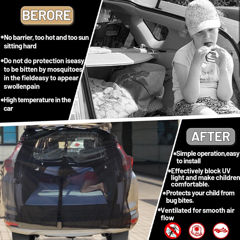 TZEKING Tailgate Mosquito Net, Wing Door Boot Cover, Sun Protection,