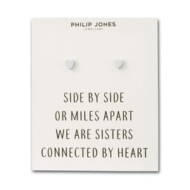 Philip Jones Silver Plated Sister Heart Stud Earrings with Quote Card