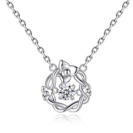 VIKI LYNN Women Girls 925 Sterling Silver Dancing Cubic Zirconia Christmas Floral Wreath Necklace