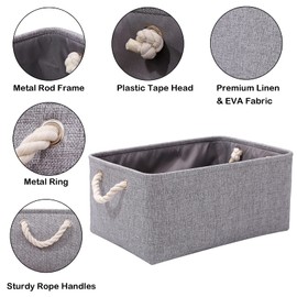 PWVMWM Fabric Grey Storage Boxes with Handles, Small Grey Storage Basket, Canvas Storage box for Cupboards, Shelves, Toys, Clothes, Office (grey, small)