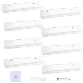 Piuluvor® Pack of 8 Vinyl Record Wall Brackets, Transparent Acrylic Record Shelf 30.5 × 4.3 × 4.3 cm Vinyl Wall Mount, Acrylic Vinyl Holder for Records, Photo Album and Collectibles