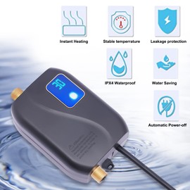 Hot Water Heater,110V 3000W Mini Electric Tankless Instant Hot Water Heater Bathroom Kitchen Washing US Plug (black)