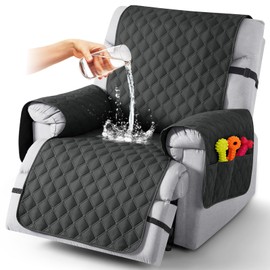 TAOCOCO 100% Waterproof Recliner Covers, Recliner Sofa Covers with Leg Straps, Reversible Recliner Couch Cover for Reclining Chair, Washable Couch Protector for Pets Kids(1 Seater 28", Charcoal Gray)