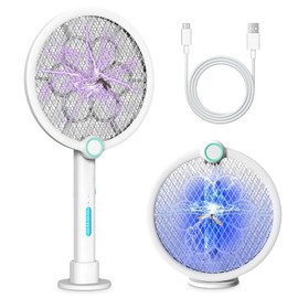 2 EN 1 Plegable Raqueta Mosquitos, Mata Mosquitos Electrico de 3800V, Recargable por USB con Luz LED, Diseño Portátil, Utilizable Tanto en Interiores como en Exteriores