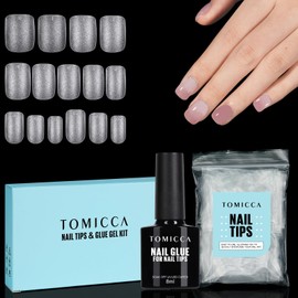 TOMICCA Nail Tips and Glue Gel Kit, 4 In 1 Nail Glue and Base Gel with Extra Short Square Nail Tips Nail Extension Kit, DIY Nail Art Acrylic Nail Kit Easy Nail Extension Set, 15 Size 150Pcs