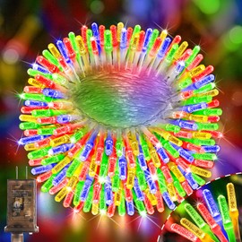 Hezbjiti 300LED 108FT Upgrade Christmas Lights Outdoor, 8 Modes Fairy Lights with Timer and Dimmable IP44 Waterproof Plug in LED String Lights for Xmas House Yard Fence Tree Decorations (Multicolor)