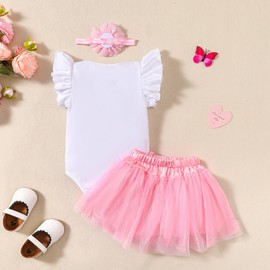 Magic Park 9-12M Baby Girl 1st Birthday Outfits Girls My First Birthday Clothes One Birthday Bodysuit Skirt Set With Headband (1st Tops Pink Skirt, 9-12 Months)