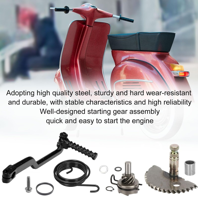 Scooter Starter Shaft Set, Pinion/Driver/Spring and Kickstarter Roller, Zinc Process,