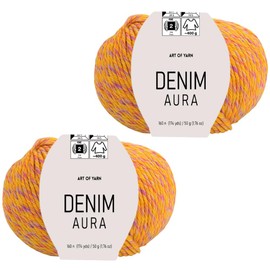 Art of Yarn DENIM AURA Multicolor Sport Yarn Fine(2) 55% Cotton,45% Poliacrylic,Total 100g(3.52 Oz)320m(348 Yds) Soft & Smooth for Crocheting, Knitting, Amigurumi Baby Blankets, garments 2 Skein 99617