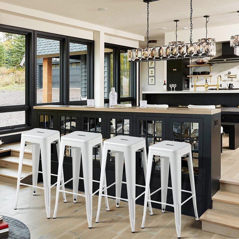 Topeakmart 30 inches Metal Bar Stools High Backless Barstool Stackable