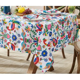 Newbridge Otomi Birds - Mantel de tela de arte popular, rectangular de 52 x 70 pulgadas, colorido Otomi arte popular resistente al agua y a las manchas, mantel de tela sin planchado para comedores y