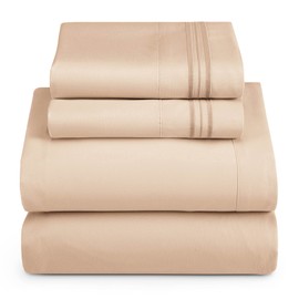 Hearth & Harbor Full Size Sheets - 4 Piece Bed Sheet Set, Hotel Luxury Double Brushed Bed Sheets - Extra Soft Bedding Sheets & Pillowcases, Full, Taupe