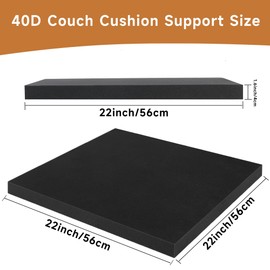 soptreedx 22"×22" Couch Cushion Support for Sagging Seat, 2-Pack 40D Square High-Density Foam Sofa Cushion Support Board,Couch Supporter for Under The Cushions,Black (Black, 2PCS)