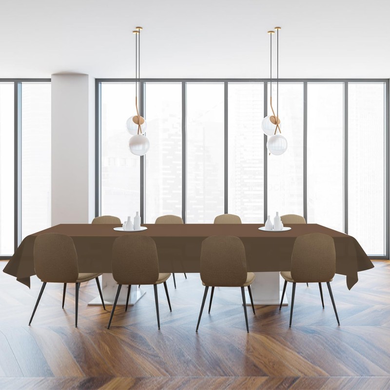 YSYJ 3 Pack Brown Plastic Tablecloth Disposable Rectangular Table Cloth