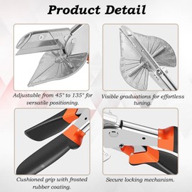 1 Pack Miter Shears, Spacer Shears, Industrielle Winkelscheren, 45 bis 135 Grad Mehrwinkel-Trimmer zum Schneiden von Kork, Kunststoff, PVC, 10 Ersatzklingen