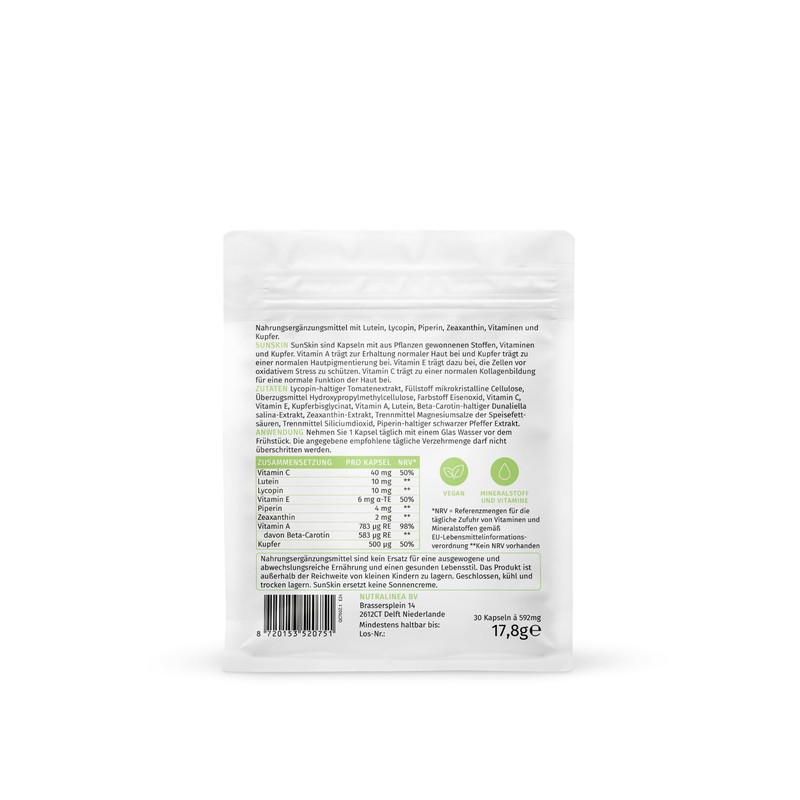 NutraLinea SunSkin Natürlich gebräunte Haut ohne Sonne, 2x 30 Kapseln