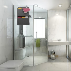 Relaxdays Hanging Organiser, 2 Compartments, Door & Wall, Door Shelf with Hooks for Hanging, HBD: 50 x 31 x 10 cm, Bathroom, Hallway, Grey