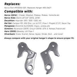 Derailleur Hanger 339, Compatible with Norco Part #913000-001, Replaces Hanger 485 D627, for Norco, Schwinn, Mongoose, Decathlon, HARO, Silverback, with Mounting Bolts, Silver