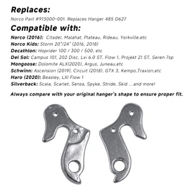 Derailleur Hanger 339, Compatible with Norco Part #913000-001, Replaces Hanger 485 D627, for Norco, Schwinn, Mongoose, Decathlon, HARO, Silverback, with Mounting Bolts, Silver
